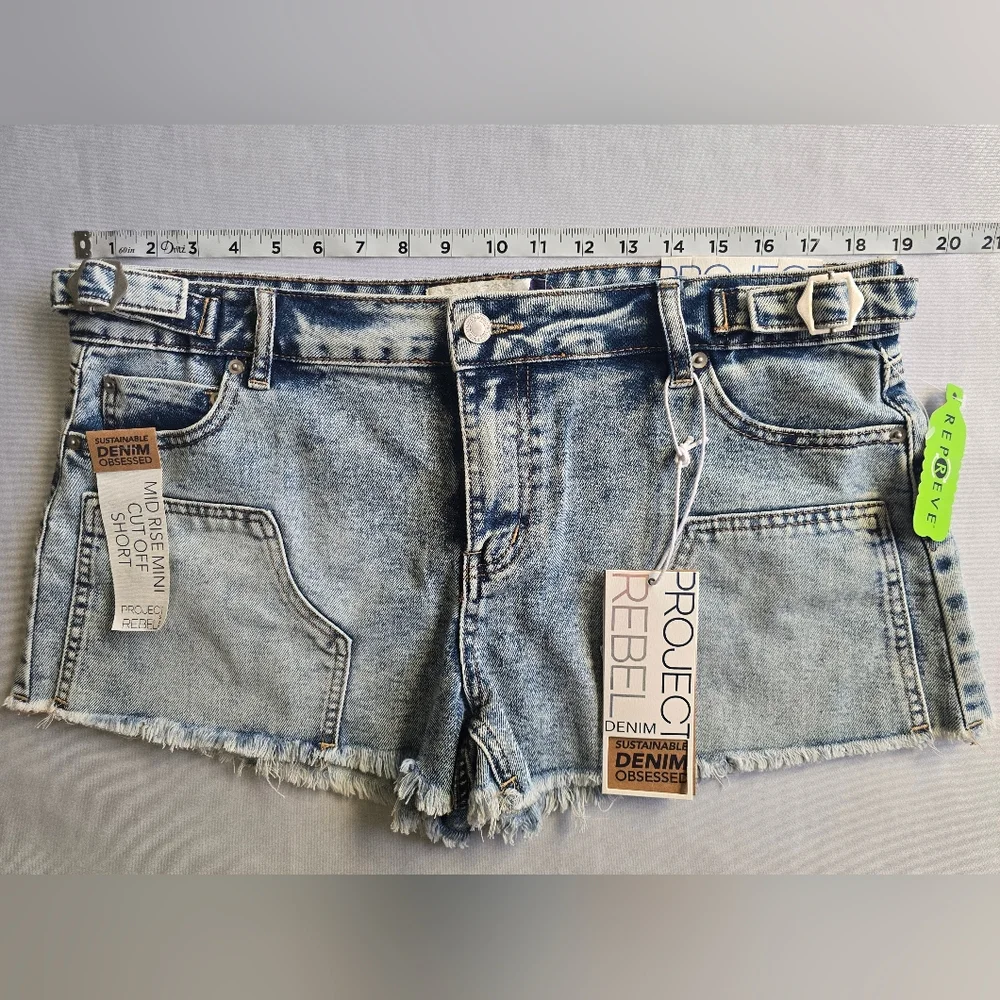 Project Rebel Mid‎ Rise Mini Cut Off Denim Shorts Size 15